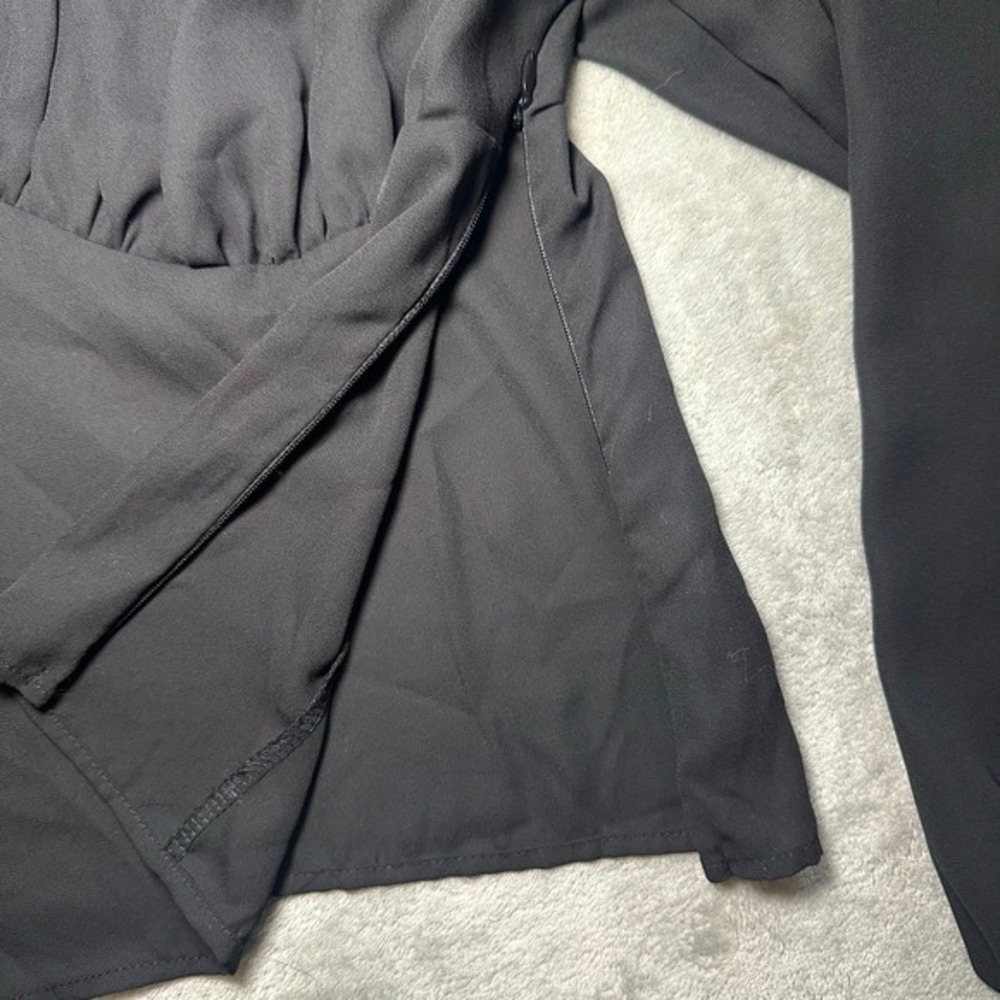 Abound Peasant Top Sz L Black Blouse Square Neck Ruched‎ Puff Sleeve Cottagecore - Picture 5 of 13